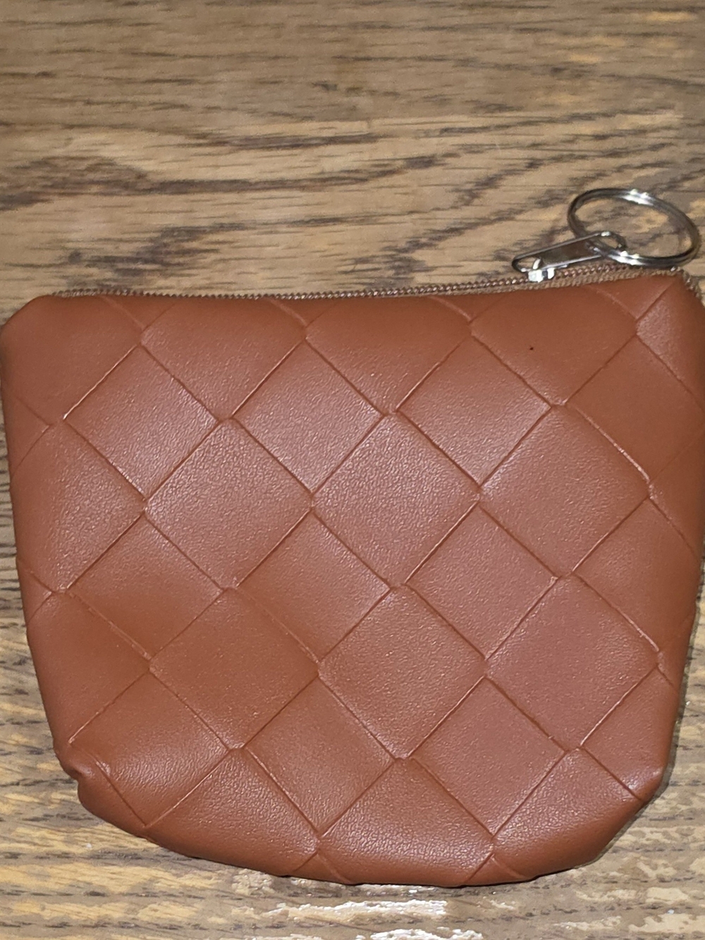Brown Woven Mini Faux Leather Coin Pouch Keychain NWT - Picture 3 of 3